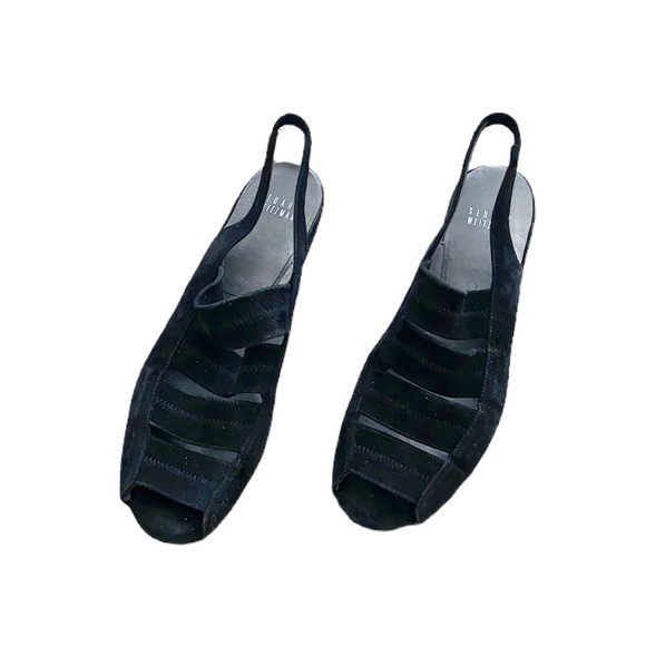 Stuart Weitzman‎ Spando Black Suede Slingback Wedge Heels - Picture 10 of 14